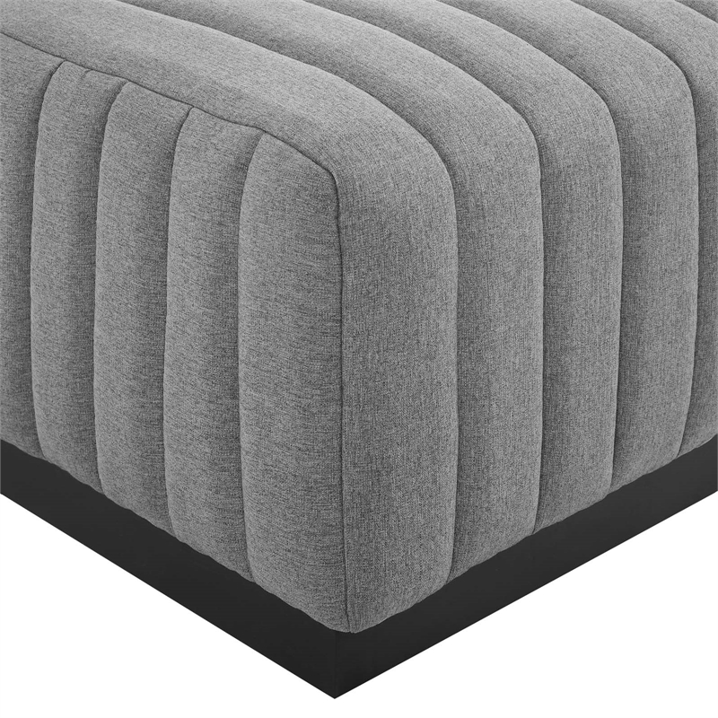 Modway Conjure Modern Channel Tufted Fabric Upholstered Ottoman in Light Gray