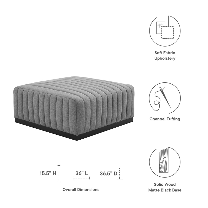 Modway Conjure Modern Channel Tufted Fabric Upholstered Ottoman in Light Gray