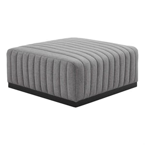 Modway Conjure Modern Channel Tufted Fabric Upholstered Ottoman in Light Gray