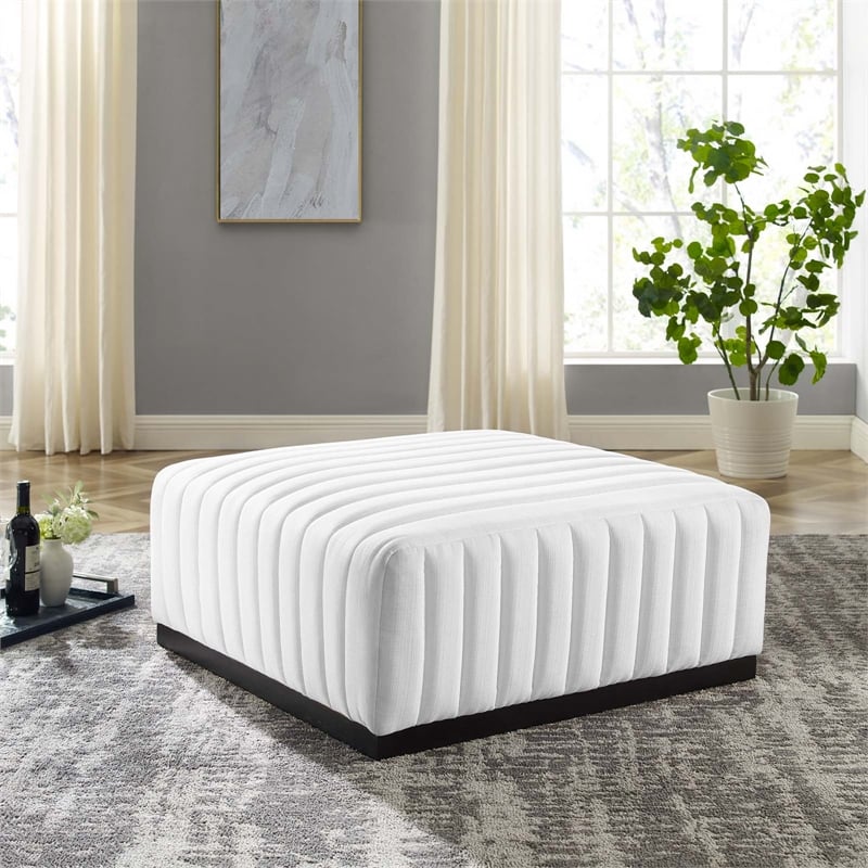 Modway Conjure Modern Channel Tufted Fabric Upholstered Ottoman in White