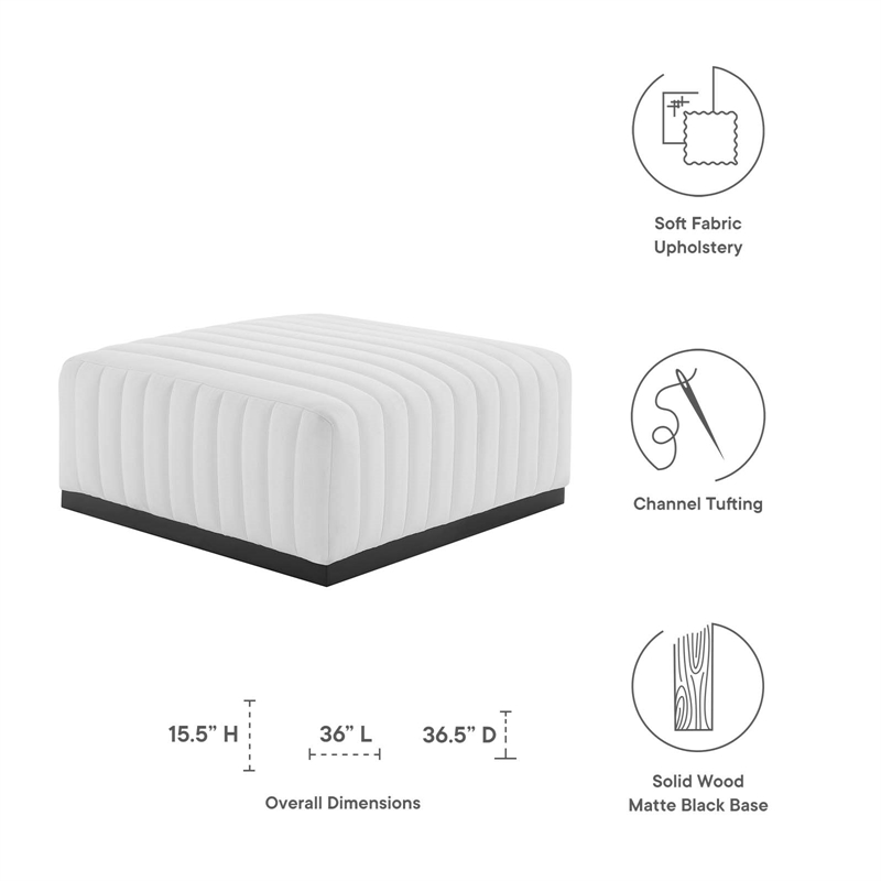 Modway Conjure Modern Channel Tufted Fabric Upholstered Ottoman in White