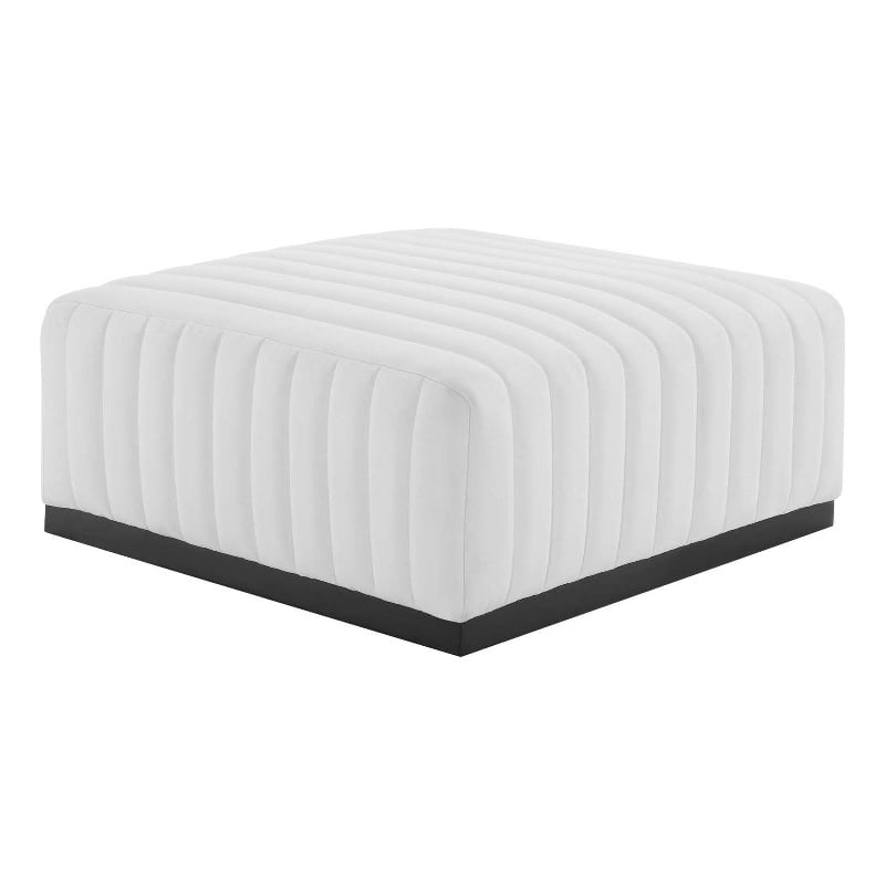 Modway Conjure Modern Channel Tufted Fabric Upholstered Ottoman in White