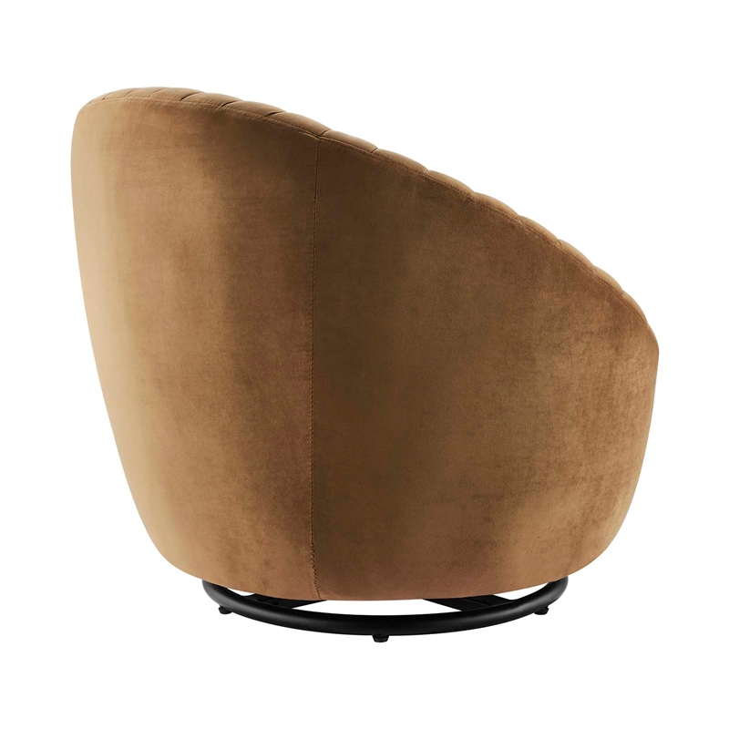 Modway Whirr Upholstered Velvet Fabric Swivel Chair in Black/Cognac Brown