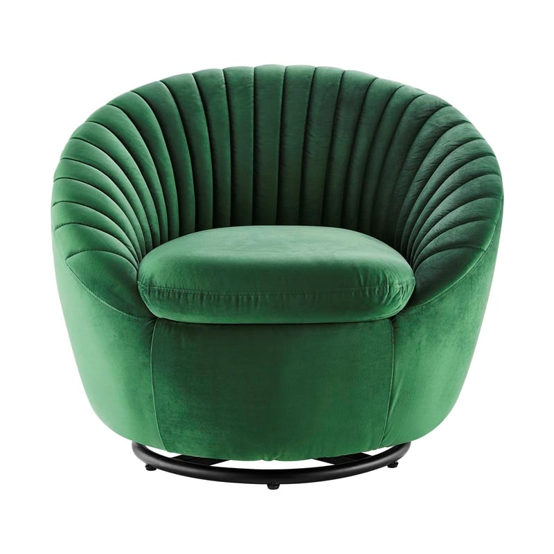 Modway Whirr Upholstered Velvet Fabric Swivel Chair in Black/Emerald Green