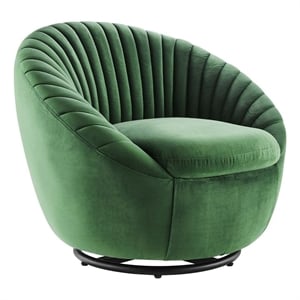 Modway Whirr Upholstered Velvet Fabric Swivel Chair in Black/Emerald Green