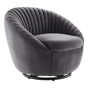 Modway Whirr Tufted Performance Velvet Swivel Chair in Black/Gray