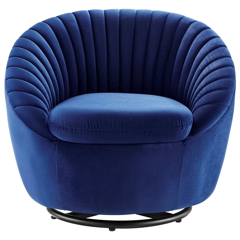 Modway Whirr Tufted Performance Velvet Swivel Chair in Black/Navy
