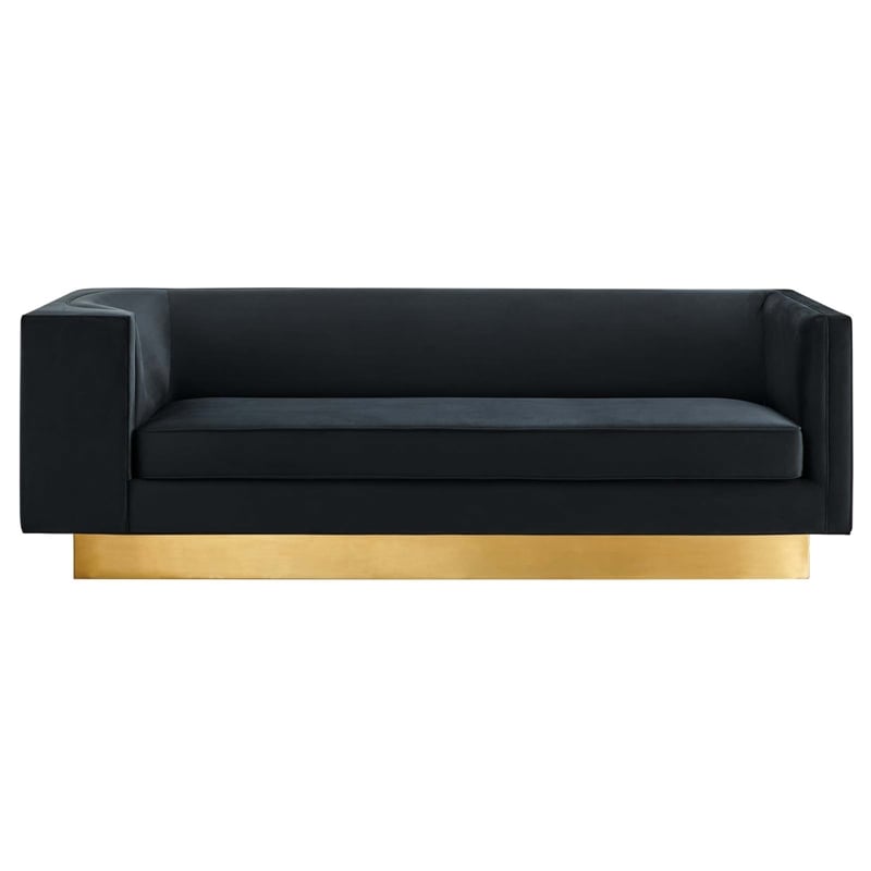 Modway Eminence Modern Performance Velvet Upholstered Sofa in Black/Gold