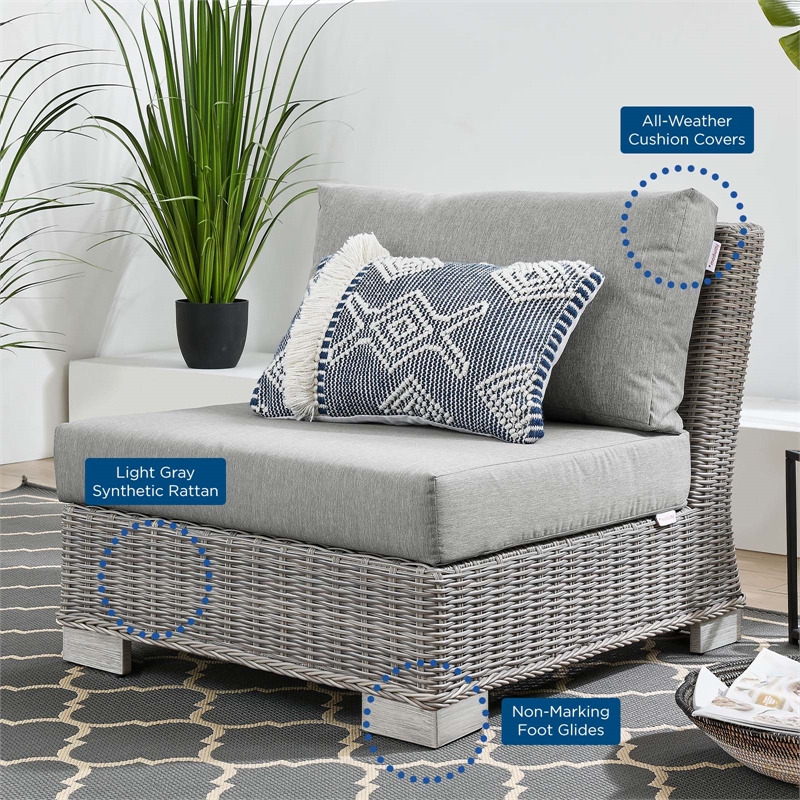 Modway Conway 5-Piece Rattan/Fabric Patio Furniture Set in Light Gray