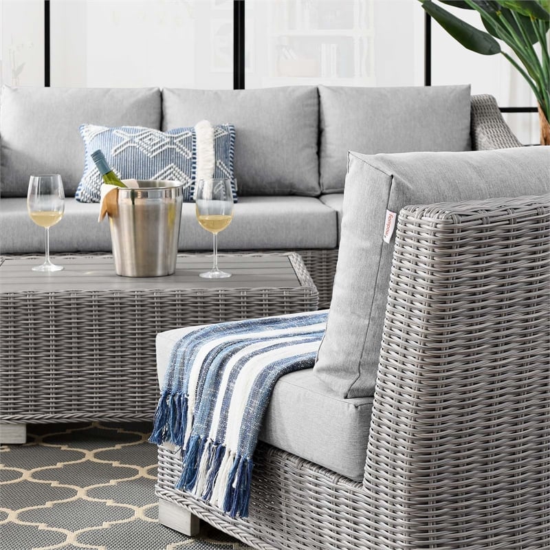 Modway Conway 5-Piece Rattan/Fabric Patio Furniture Set in Light Gray