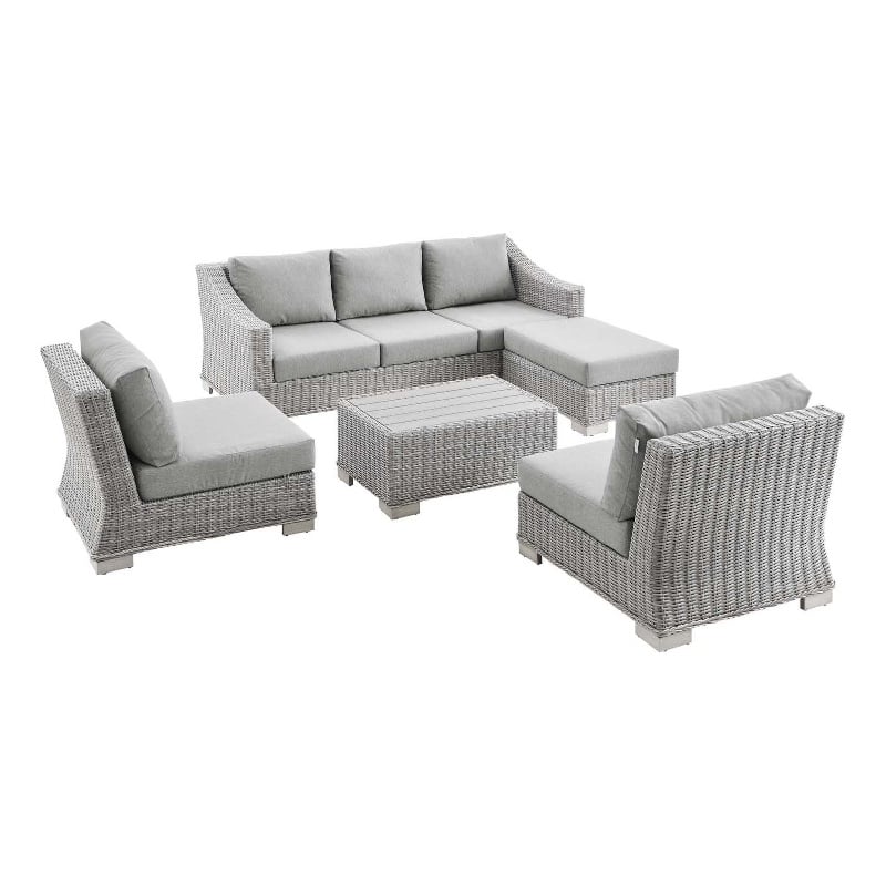 Modway Conway 5-Piece Rattan/Fabric Patio Furniture Set in Light Gray