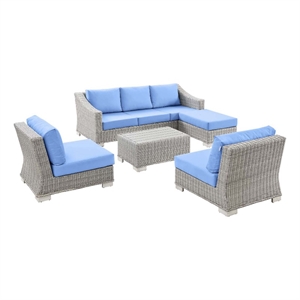 modway conway 5-piece rattan & fabric outdoor patio furniture set in gray/blue