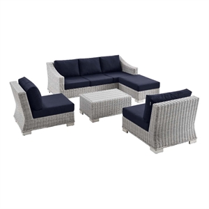 Modway Conway 5-Piece Rattan/Fabric Patio Furniture Set in Light Gray/Navy