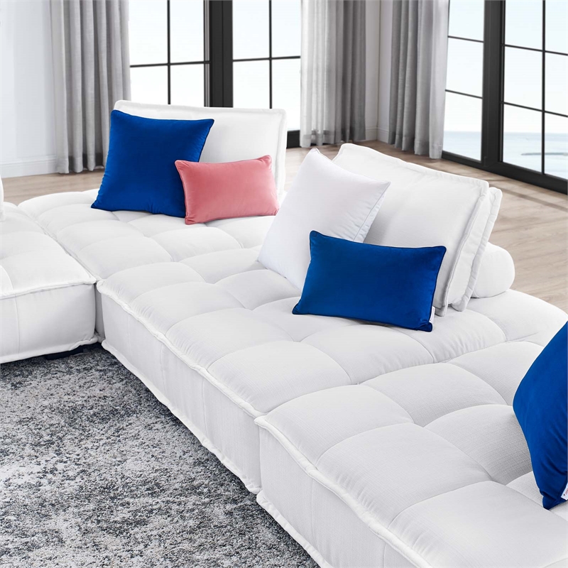 Modway Saunter 4-Piece Modern Tufted Fabric Sectional Sofa in White