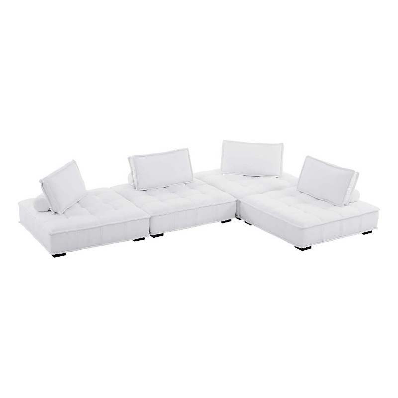 Modway Saunter 4-Piece Modern Tufted Fabric Sectional Sofa in White