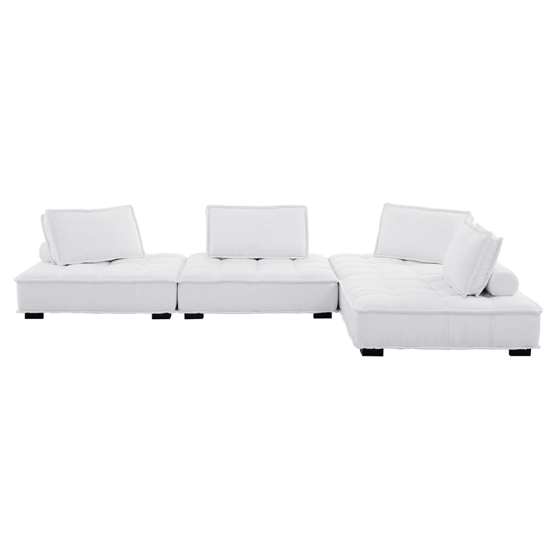 Modway Saunter 4-Piece Modern Tufted Fabric Sectional Sofa in White