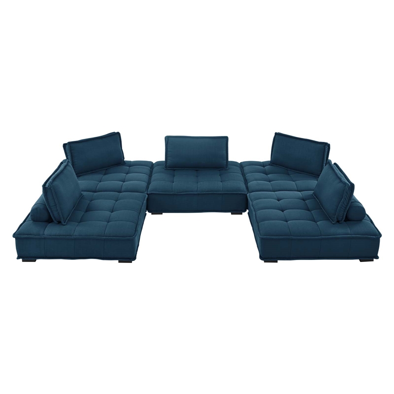 Modway Saunter 5-Piece Modern Tufted Fabric Sectional Sofa in Azure Blue