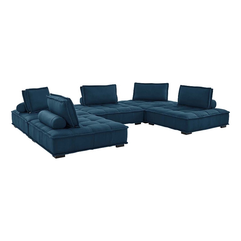 Modway Saunter 5-Piece Modern Tufted Fabric Sectional Sofa in Azure Blue