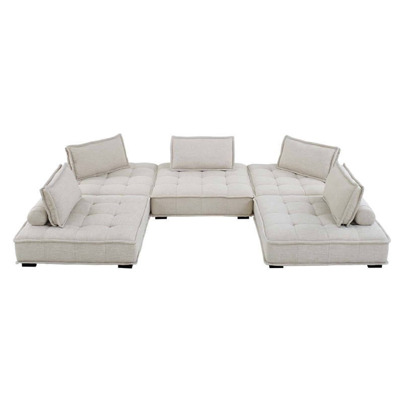 Modway Saunter 5-Piece Modern Tufted Fabric Sectional Sofa in Beige