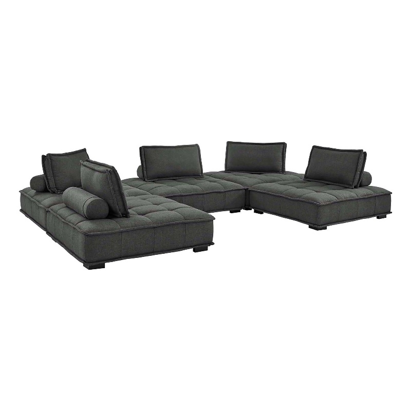 Modway Saunter 5-Piece Modern Tufted Fabric Sectional Sofa in Gray