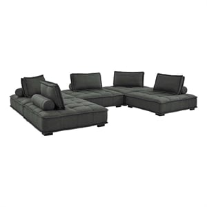 Modway Saunter 5-Piece Modern Tufted Fabric Sectional Sofa in Gray