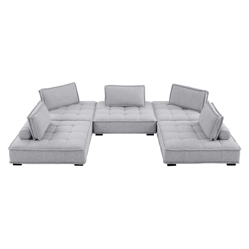 Modway Saunter 5-Piece Modern Tufted Fabric Sectional Sofa in Light Gray