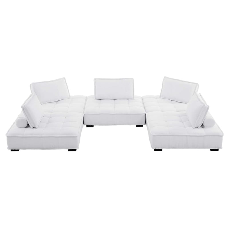 Modway Saunter 5-Piece Modern Tufted Fabric Sectional Sofa in White