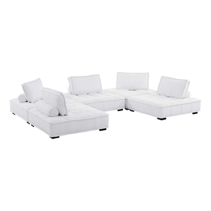 Modway Saunter 5-Piece Modern Tufted Fabric Sectional Sofa in White