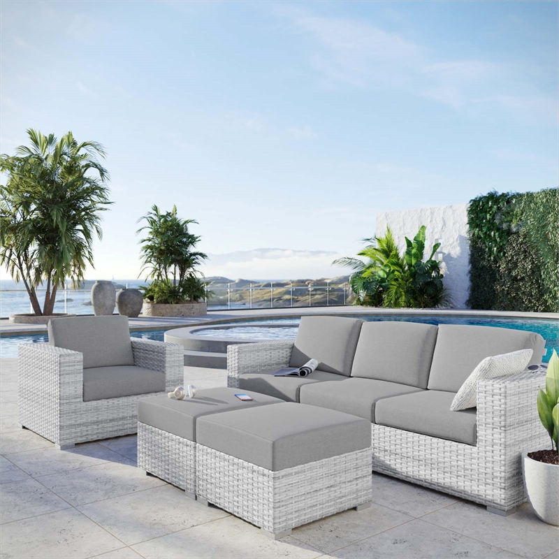 Modway Convene 4-Piece Fabric & Rattan Outdoor Set in Light Gray