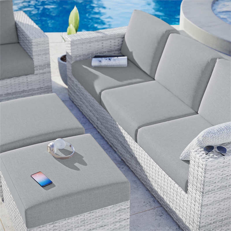 Modway Convene 4-Piece Fabric & Rattan Outdoor Set in Light Gray