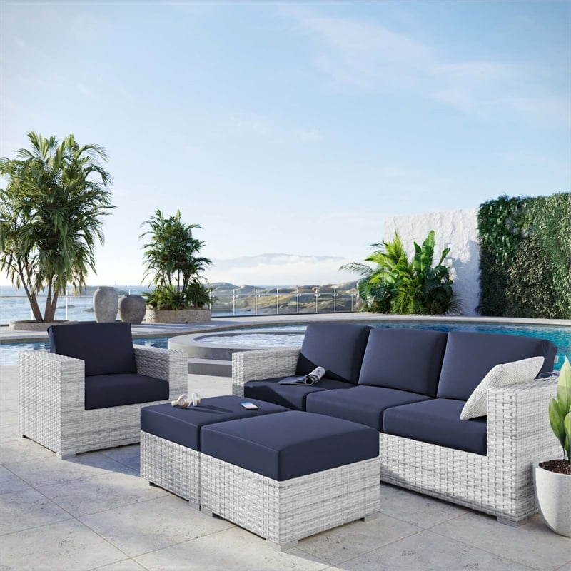 Modway Convene 4-Piece Fabric & Rattan Outdoor Set in Light Gray/Navy