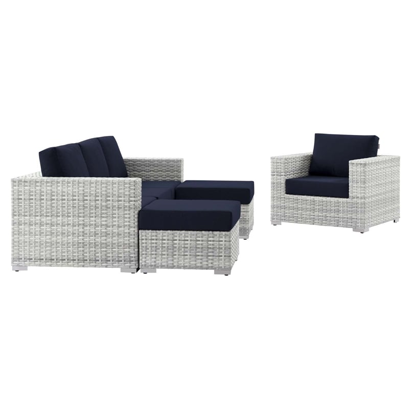 Modway Convene 4-Piece Fabric & Rattan Outdoor Set in Light Gray/Navy