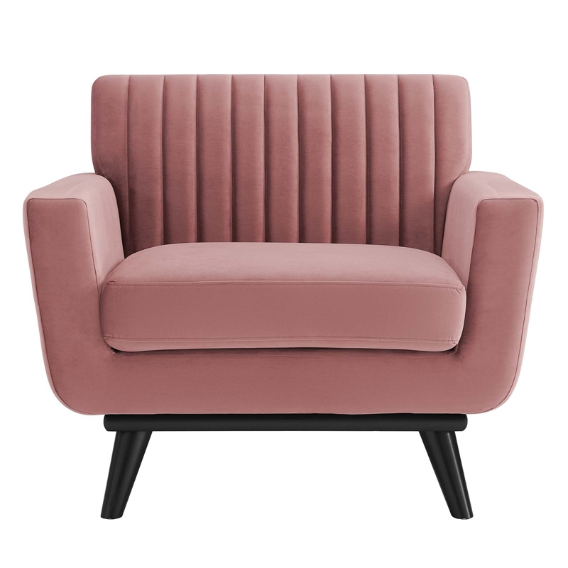 Modway Engage Channel Tufted Performance Velvet Armchair in Dusty Rose Pink