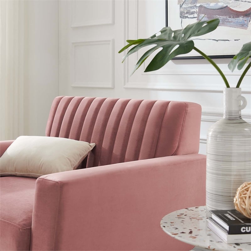Modway Engage Channel Tufted Performance Velvet Armchair in Dusty Rose Pink