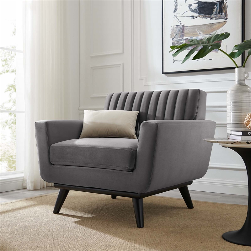 Modway Engage Channel Tufted Performance Velvet Armchair in Gray
