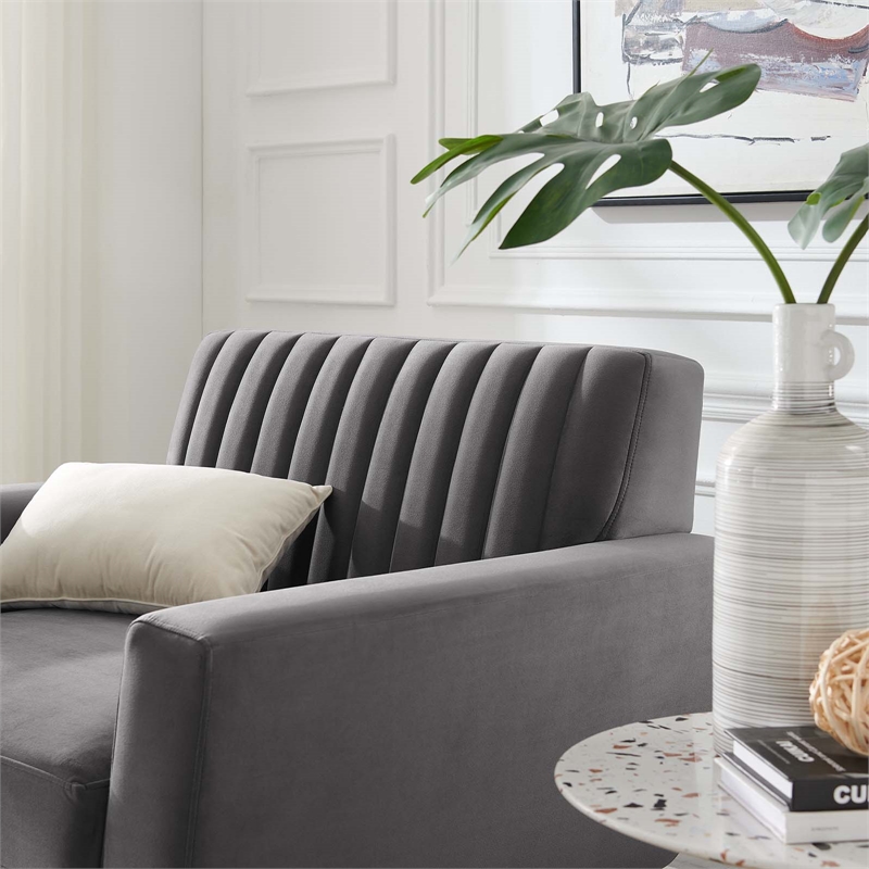 Modway Engage Channel Tufted Performance Velvet Armchair in Gray