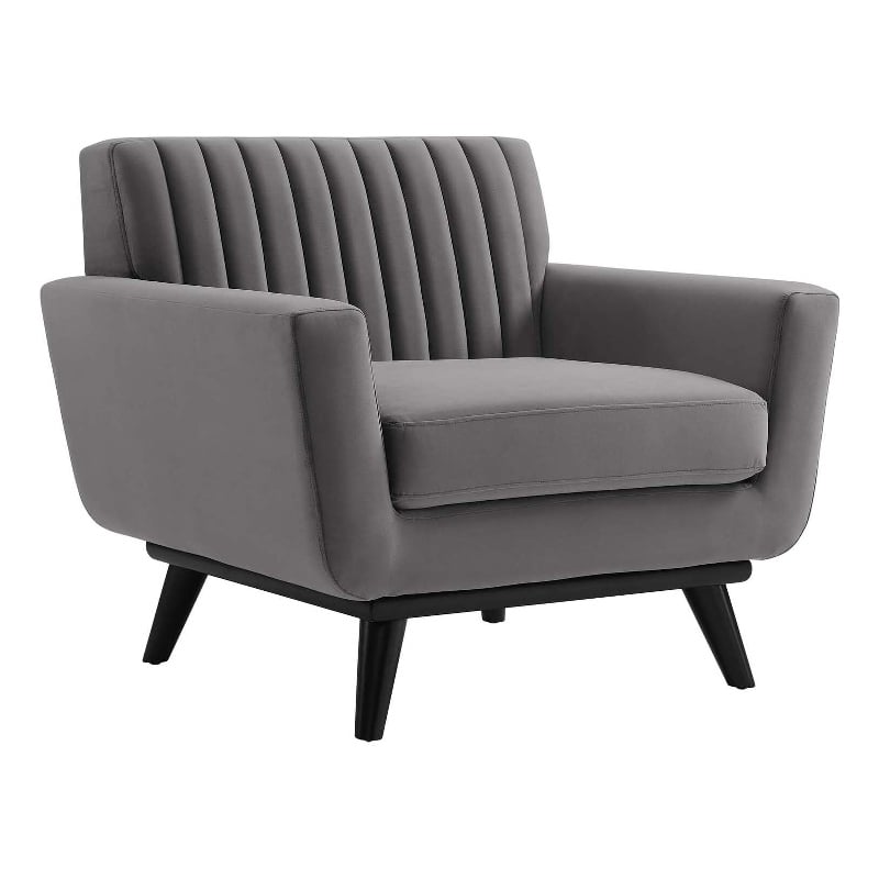 Modway Engage Channel Tufted Performance Velvet Armchair in Gray
