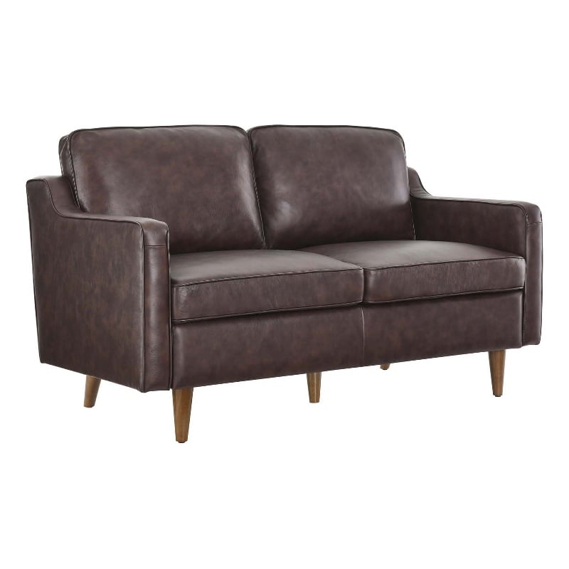 Modway Impart Modern Cushion Back Genuine Leather Upholstered Loveseat in Brown