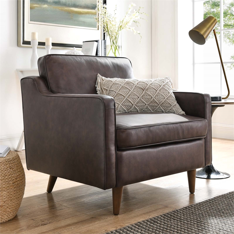 Modway Impart Modern Genuine Leather Upholstered Armchair in Brown