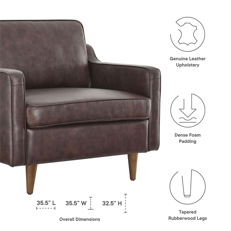 Modway Impart Modern Genuine Leather Upholstered Armchair in Brown