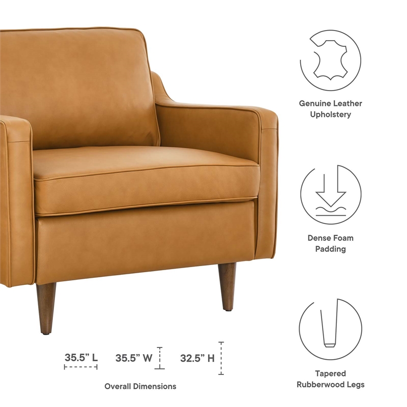 Modway Impart Modern Genuine Leather Upholstered Armchair in Tan