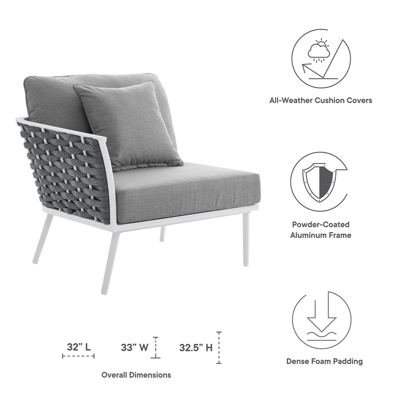 Modway Stance Modern Fabric & Aluminum Outdoor Left-Facing Armchair in Gray