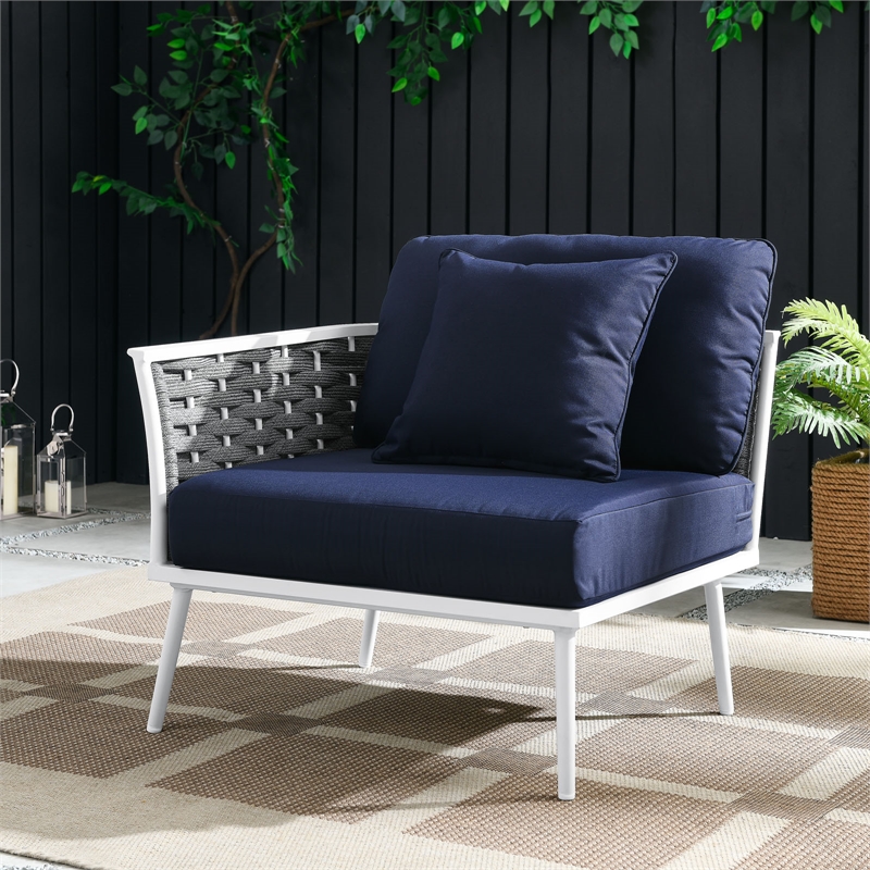 Modway Stance Modern Fabric & Aluminum Outdoor Left-Facing Armchair in Navy