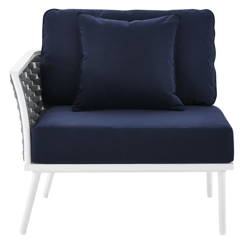 Modway Stance Modern Fabric & Aluminum Outdoor Left-Facing Armchair in Navy