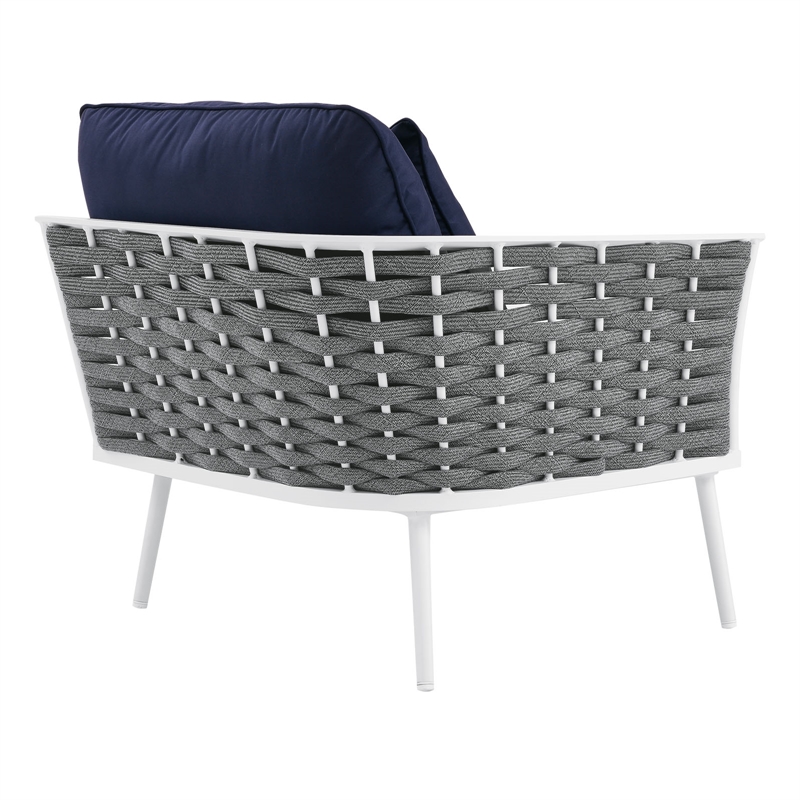 Modway Stance Modern Fabric & Aluminum Outdoor Left-Facing Armchair in Navy