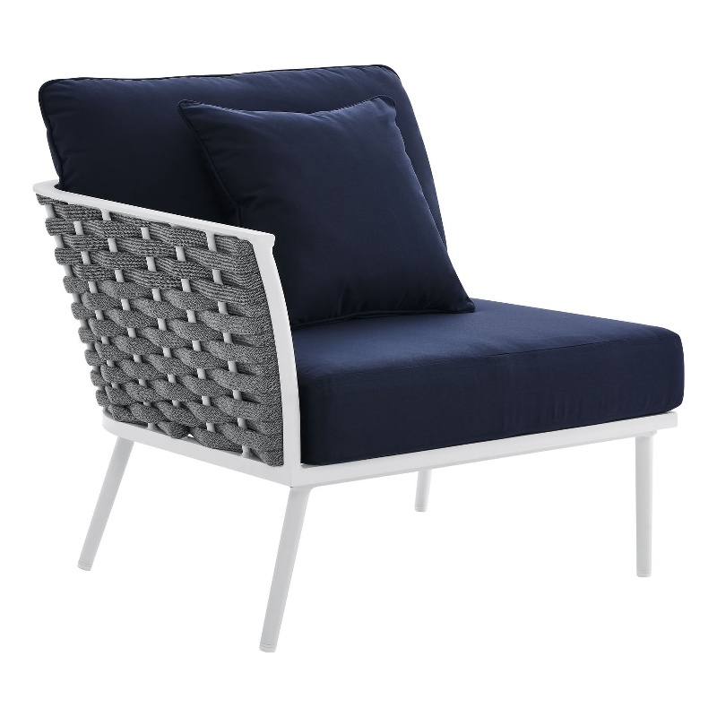 Modway Stance Modern Fabric & Aluminum Outdoor Left-Facing Armchair in Navy