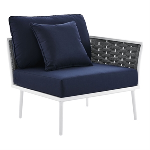 modway stance fabric outdoor patio right-facing armchair in white/navy