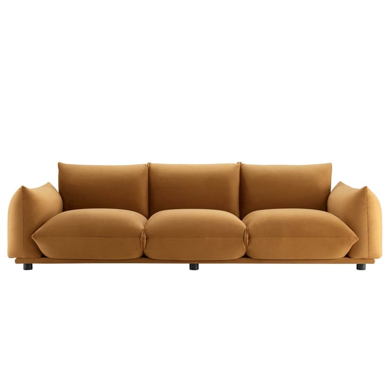 Modway Copious Overstuffed Modern Performance Velvet Sofa in Cognac Brown