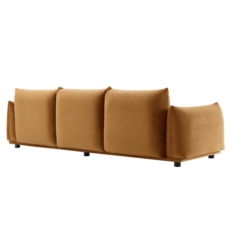Modway Copious Overstuffed Modern Performance Velvet Sofa in Cognac Brown