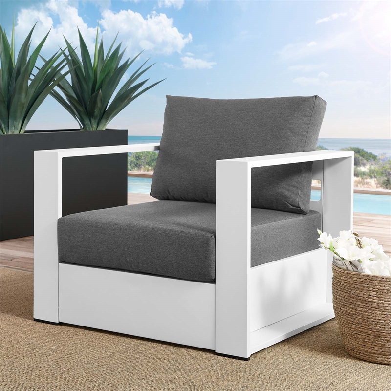 Modway Tahoe Modern Fabric/Aluminum Outdoor Armchair in Charcoal/White